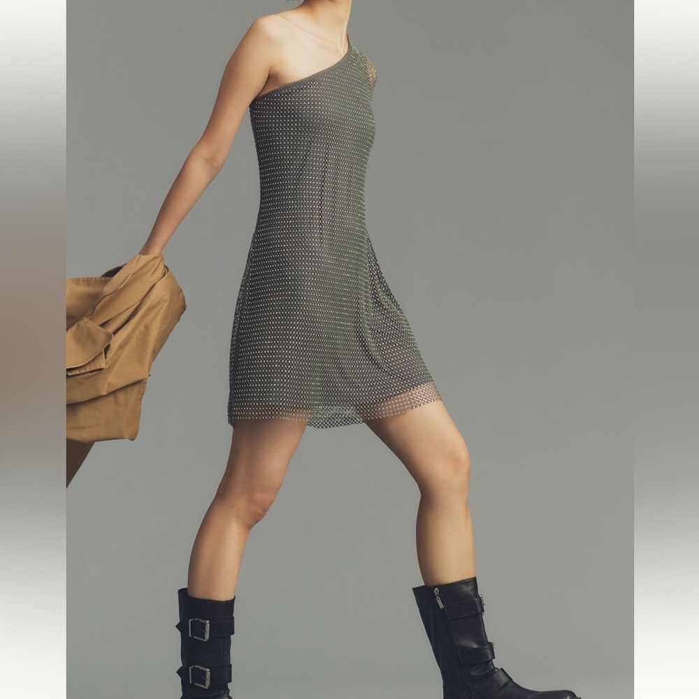 Sunday in Brooklyn one shoulder mesh shine mini dress